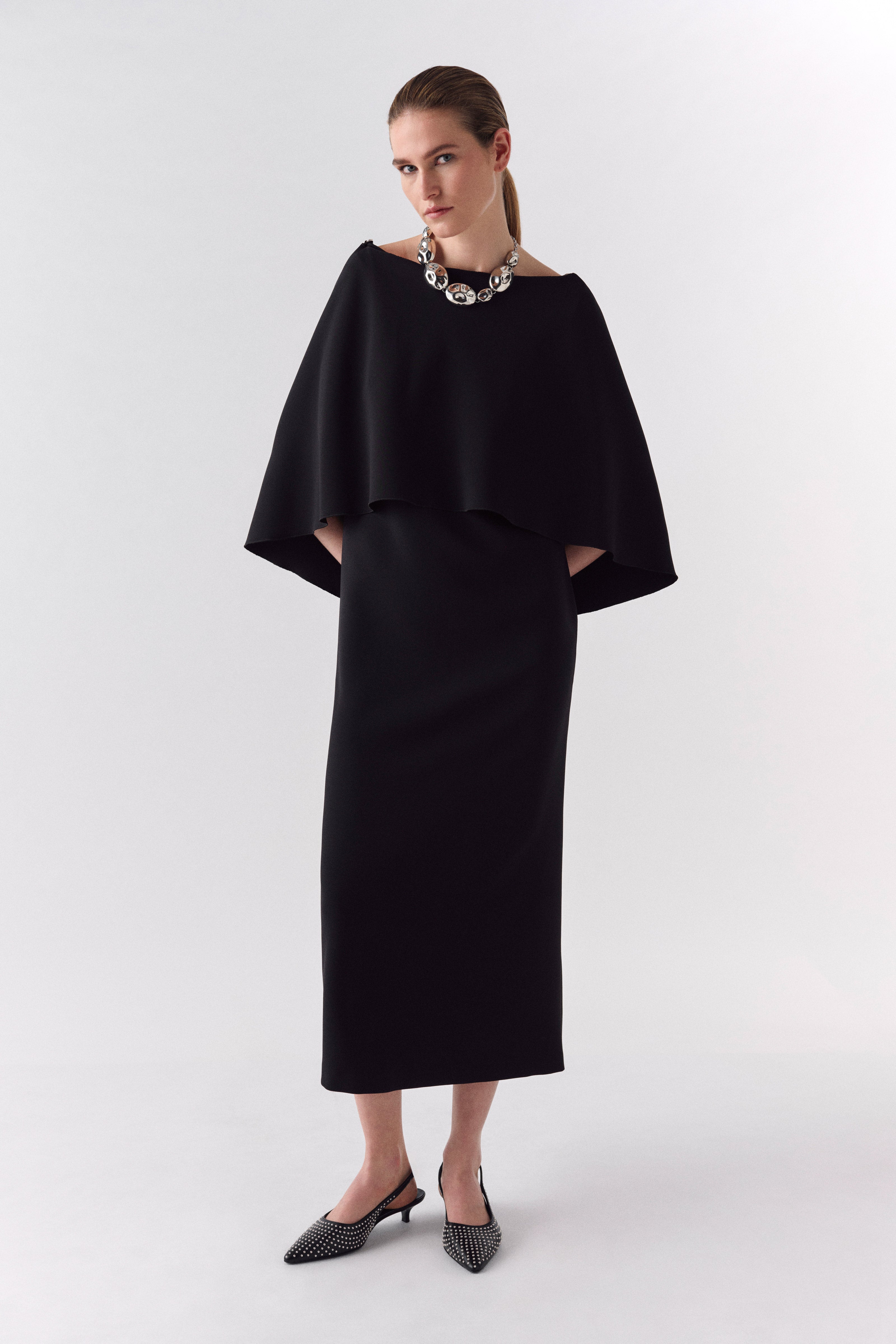 Liviana Conti Melanie robe midi noire 40 cadi drapée