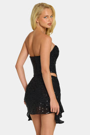 Oh Polly Embellished top corset drapé noir sequins