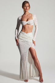 Oh Polly Lumina crop top blanc strass manches longues