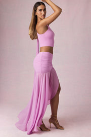 Oh Polly Romy jupe maxi rose orchidée fendue ruchée
