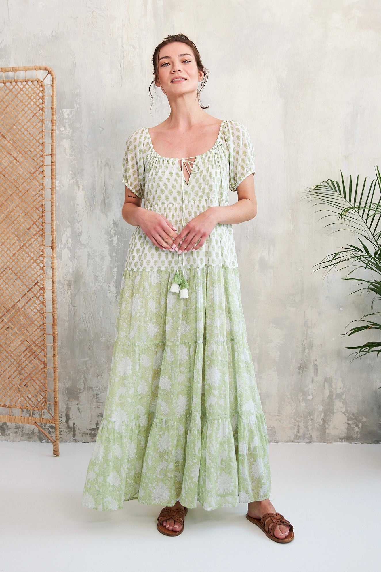 Chicosoleil Rikita robe longue verte coton floral