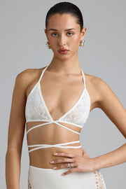 Oh Polly Swim Liberty haut bikini triangle ivoire dentelle strass
