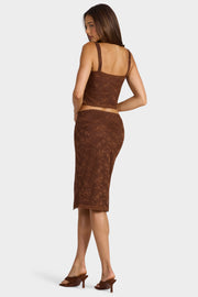 Oh Polly Ana jupe midi dentelle marron taille basse