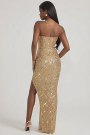 Oh Polly Embellished Kaleena robe corset dorée sequins fente