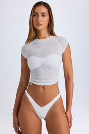 Oh Polly Santana top cropped blanc mesh transparent