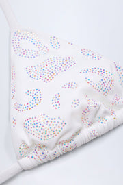 Oh Polly Cavas haut bikini triangle blanc à strass