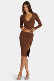 Oh Polly Skirts Perdy Jupe Midi Marron Dentelle Modal