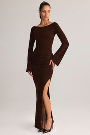 Oh Polly Isay robe maxi marron maille col bateau