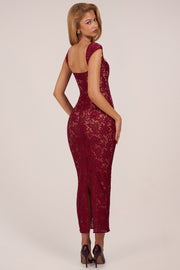 Oh Polly 15919 robe longue dentelle bordeaux moulante