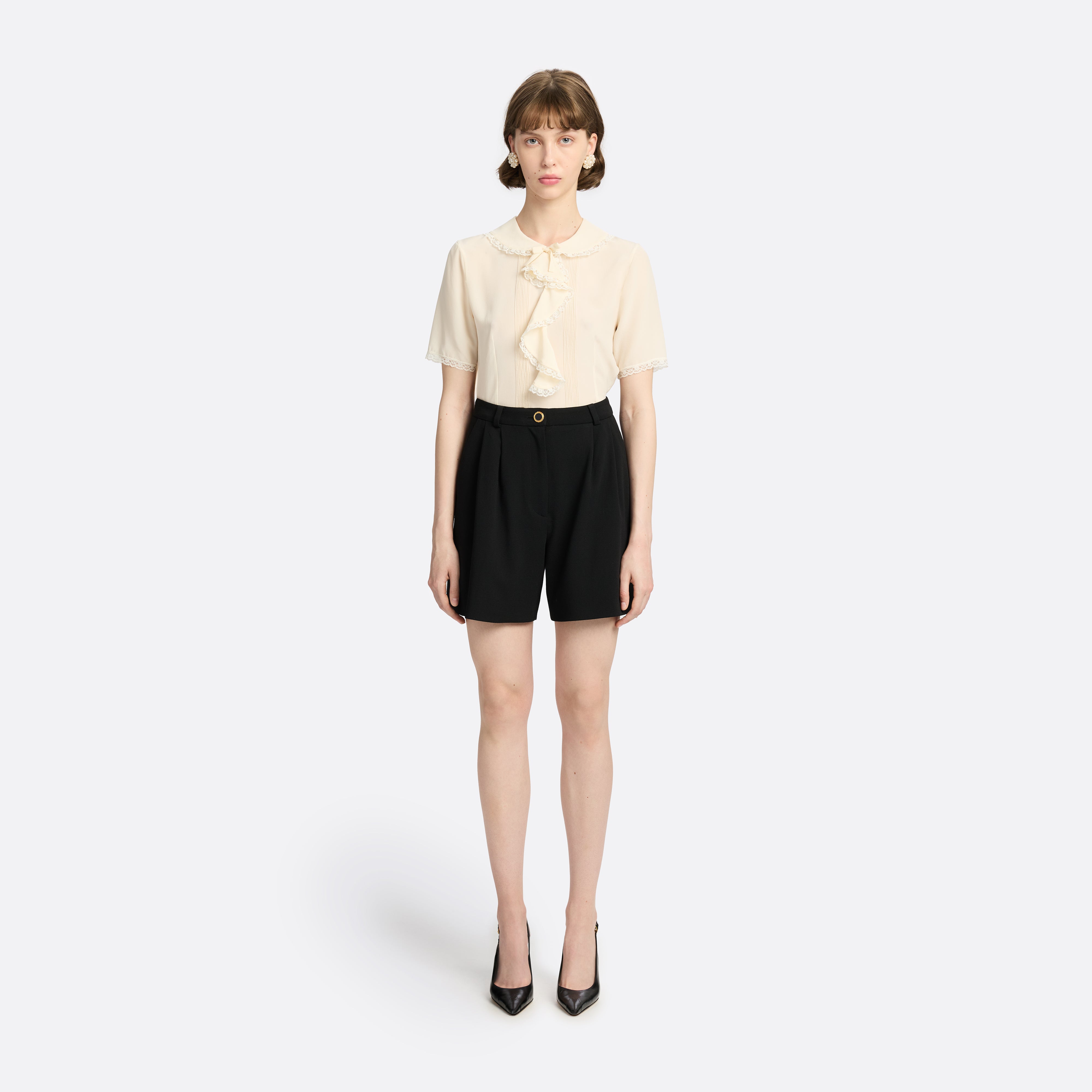 Alessandra Rich Blouse soie crème 36 jabot dentelle