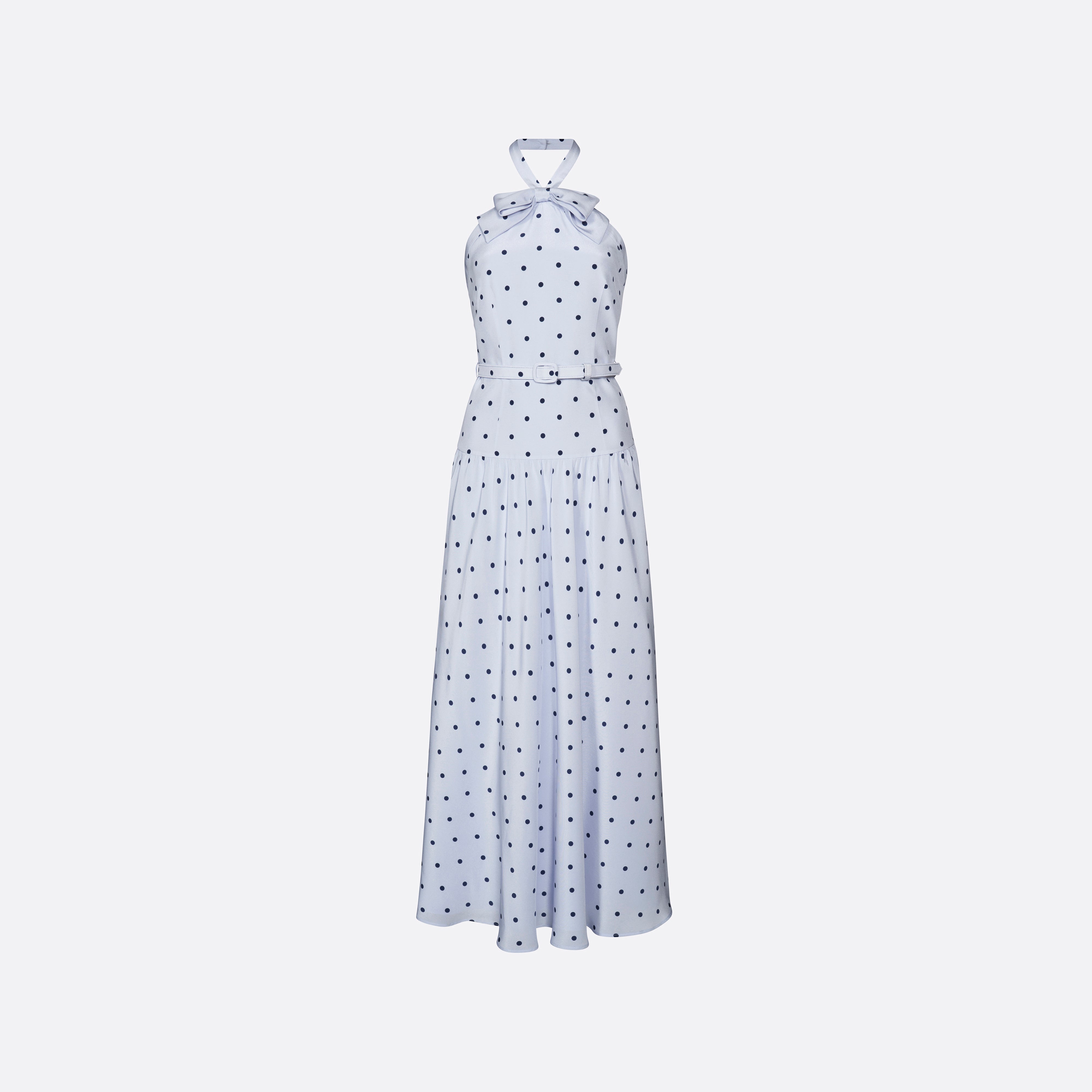 Alessandra Rich Polka-Dot Silk Halterneck Midi Dress robe soie bleu clair 40