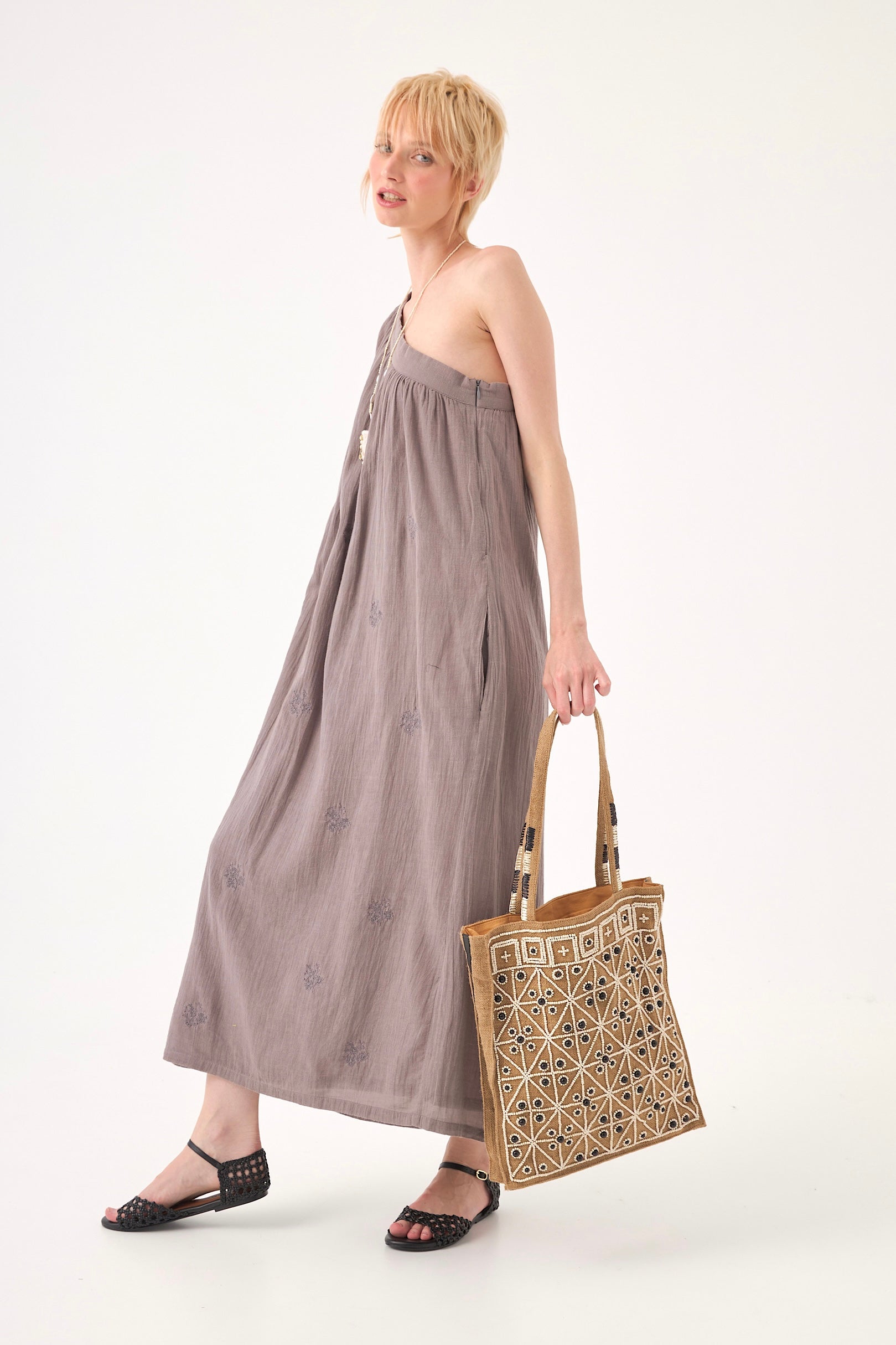 Chicosoleil Sacs Pany sac cabas jute naturel perles