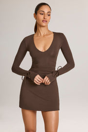 Oh Polly Dresses Iskra robe mini marron modal col V
