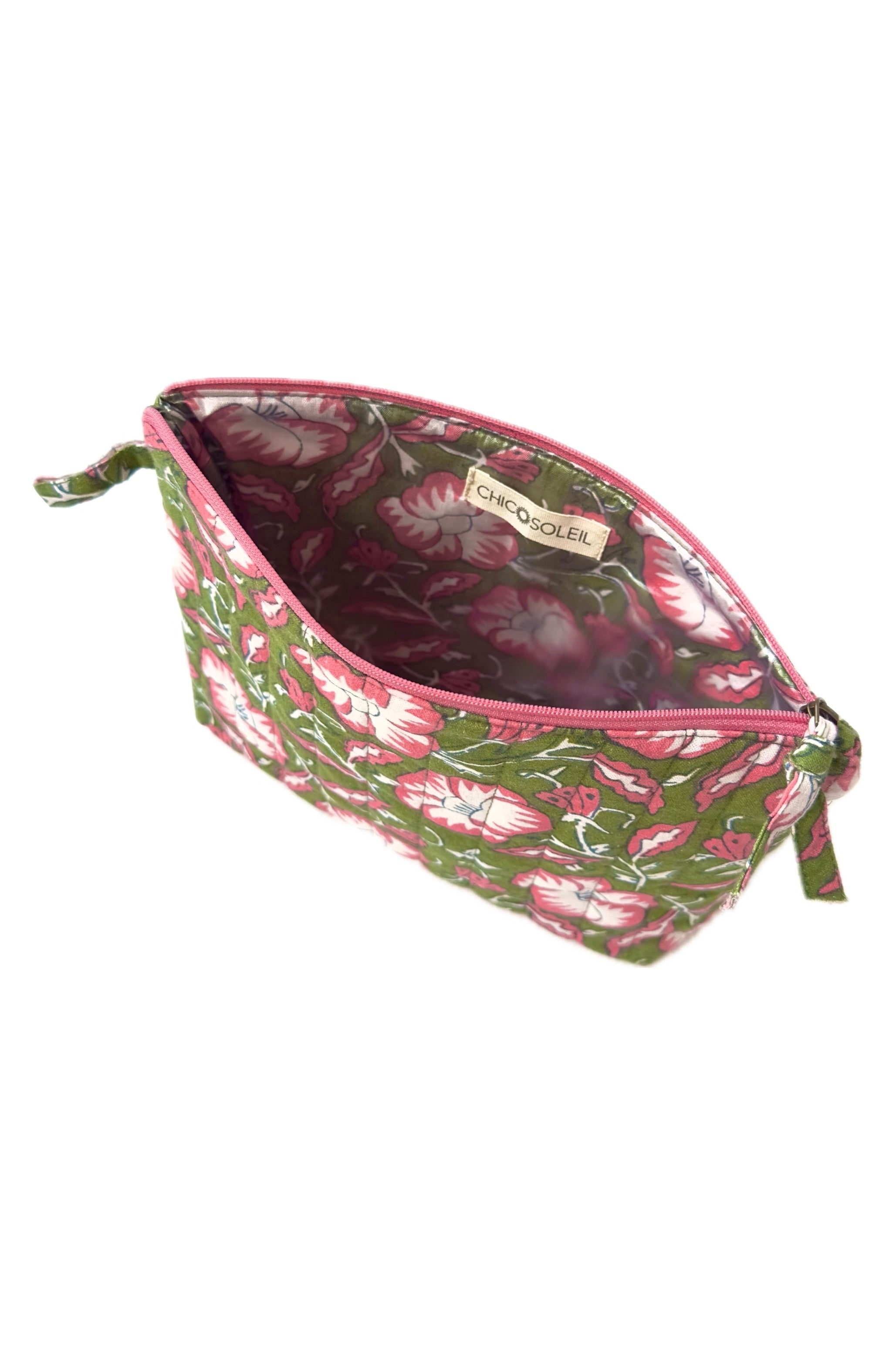 Chicosoleil Keeran pochette matelassée verte batik coton