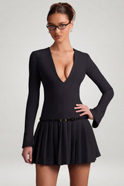 Oh Polly Fiorella robe mini plissée black manches longues