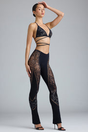 Oh Polly Stevie Pantalon Évasé Noir Strass Taille Mi-Haute