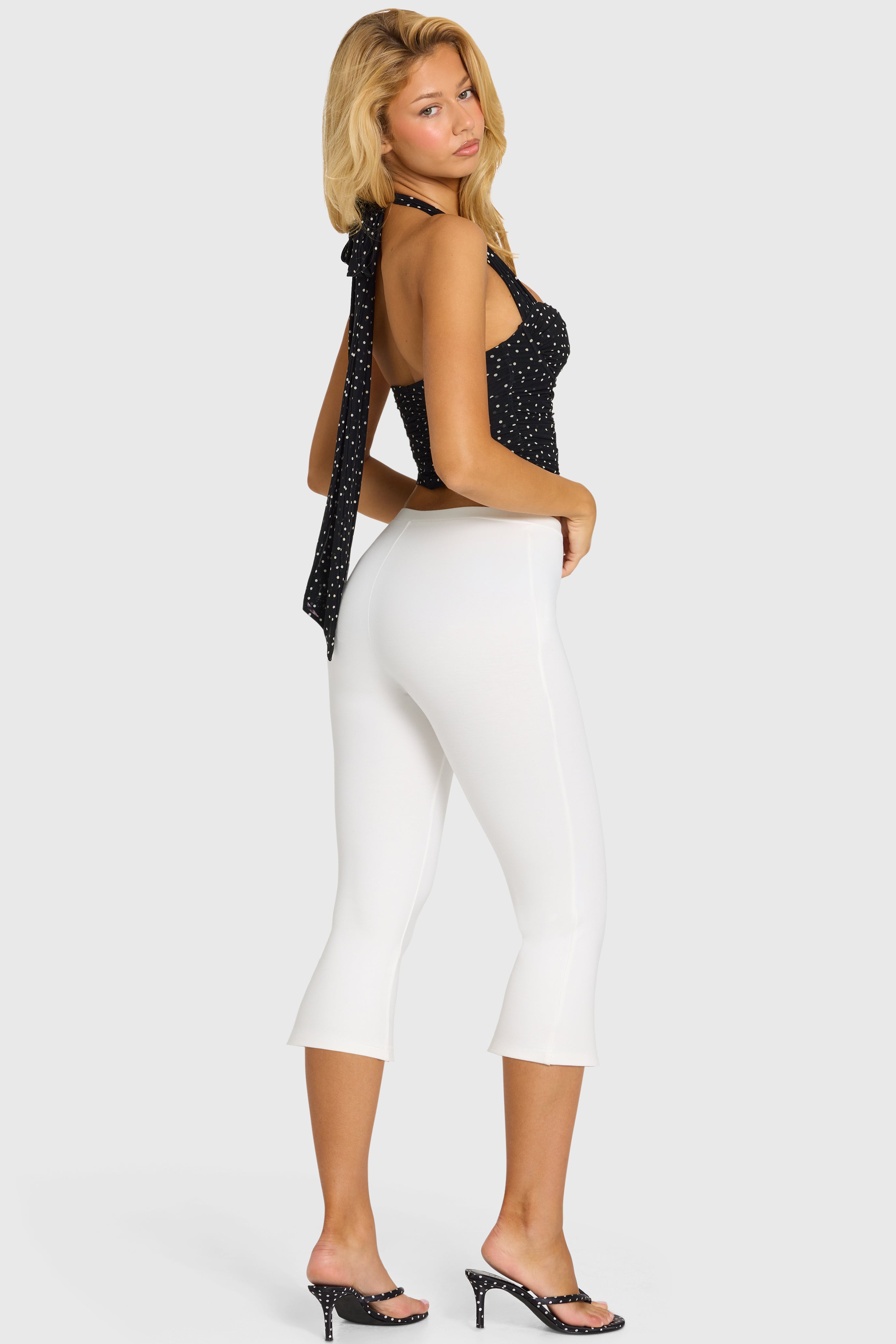 Oh Polly Celeana Legging Capri Blanc Neige Ponte Taille Mi-Haute