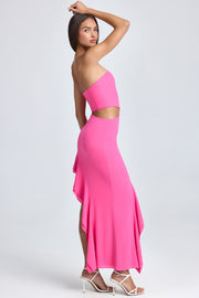 Oh Polly Acelynn robe maxi bandeau rose découpe volants