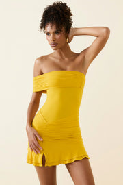 Oh Polly Dresses Robe Mini Arielle Jaune Doré Une-Épaule