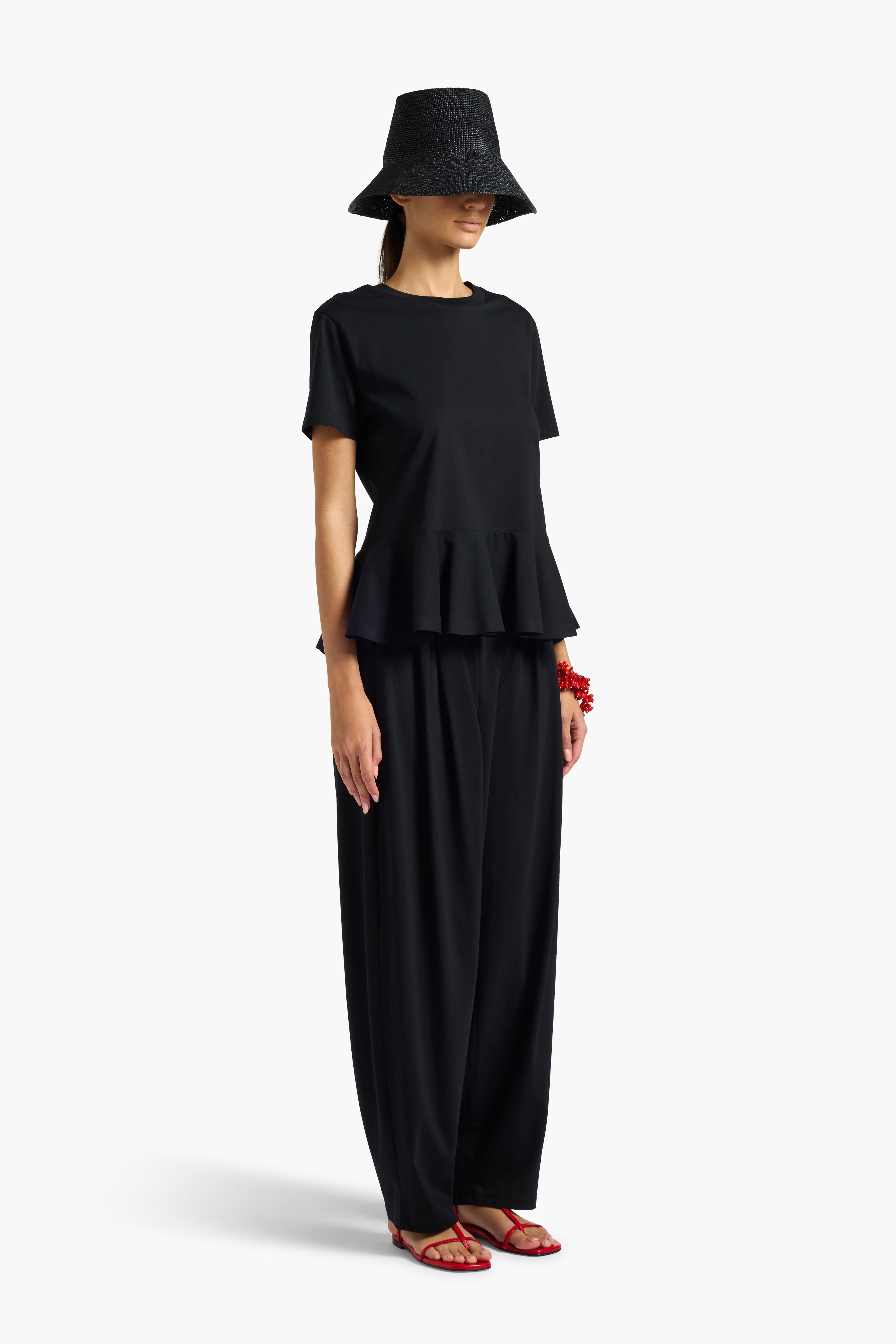 Liviana Conti T-shirt Fleur coton noir volant
