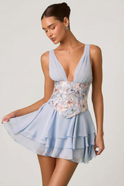Oh Polly Embellished Sakura mini robe bleu floral corset volants
