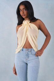 Oh Polly Virelle Haut Dos-Nu Halter Jaune Beurre Chiffon