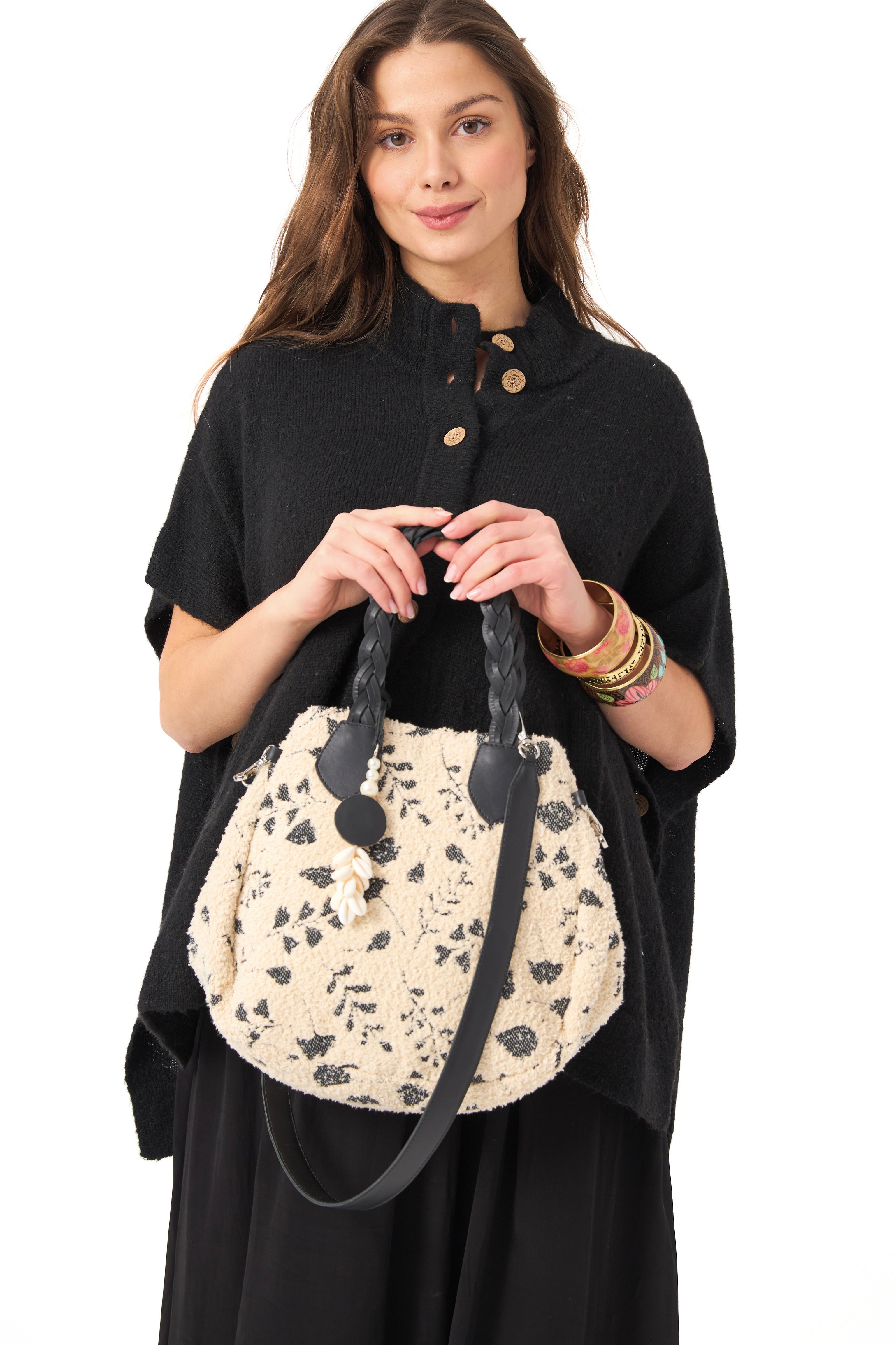 Chicosoleil Anahi sac besace crème fleurs cuir