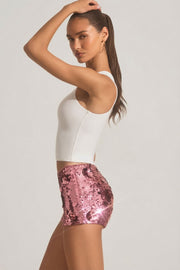 Oh Polly Embellished Mini Short Rose Sequins Fleurs 3D