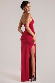Oh Polly Deep Plunge Halterneck robe longue rouge cerise découpe