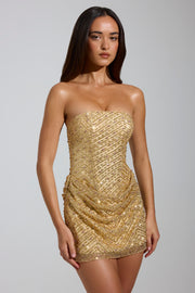 Oh Polly Embellished Amalina mini robe gold strass