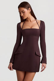 Oh Polly Dresses Ksenia robe mini marron chocolat rayures trapèze