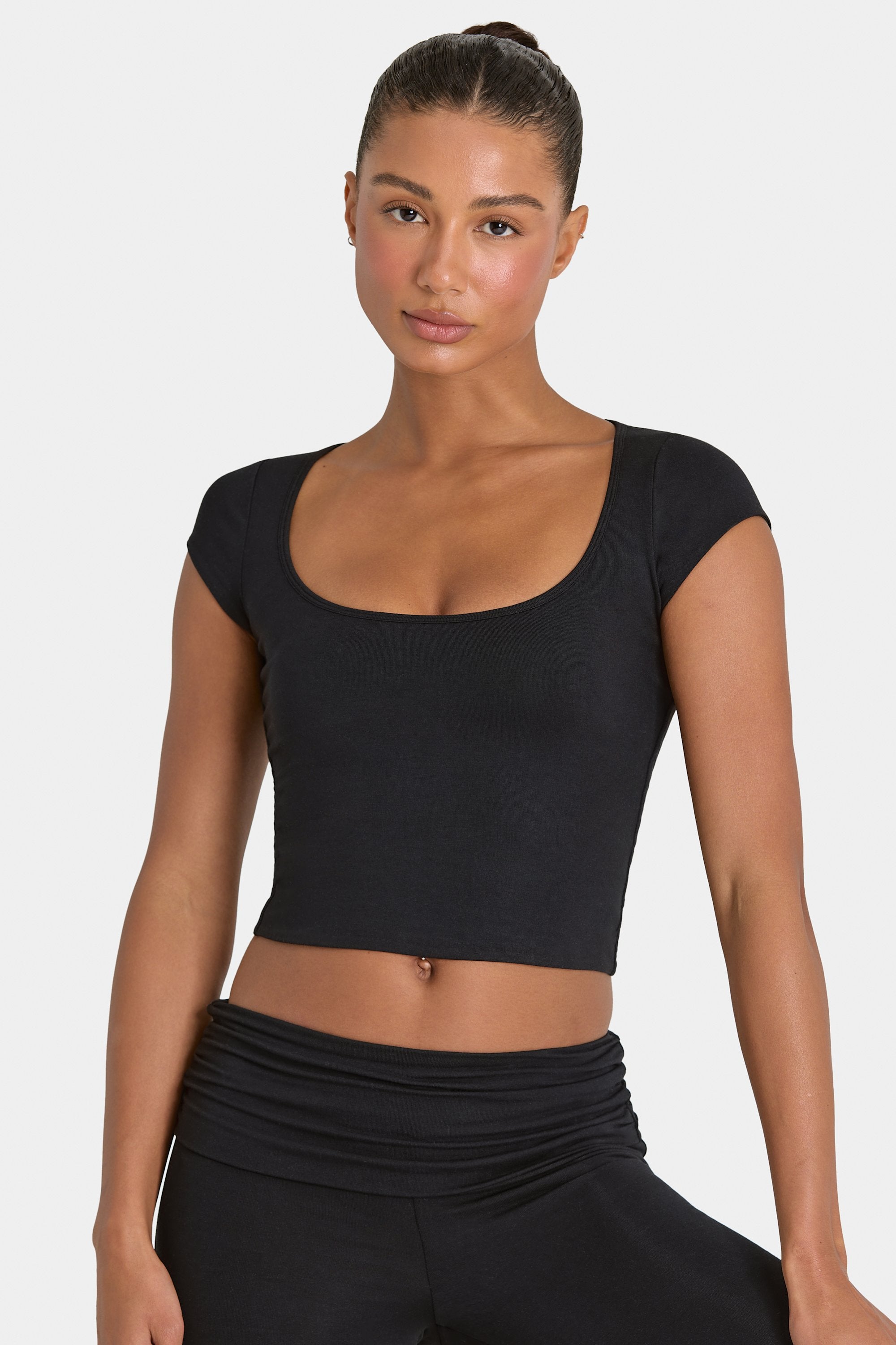 Oh Polly ButterCloud crop top noir double couche