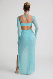 Oh Polly Champel 6139 robe maxi aquamarine perlée