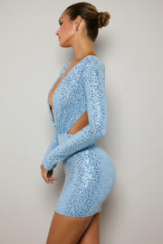 Oh Polly Marva 11050 robe mini bodycon bleu clair sequins
