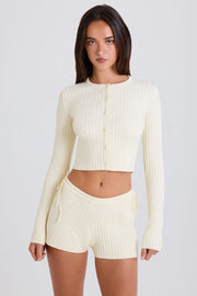 Oh Polly short mini maille côtelée crème coton