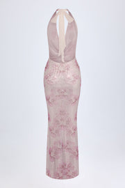 Oh Polly Embellished Robe Maxi Rose Hotfix Col Bénitier