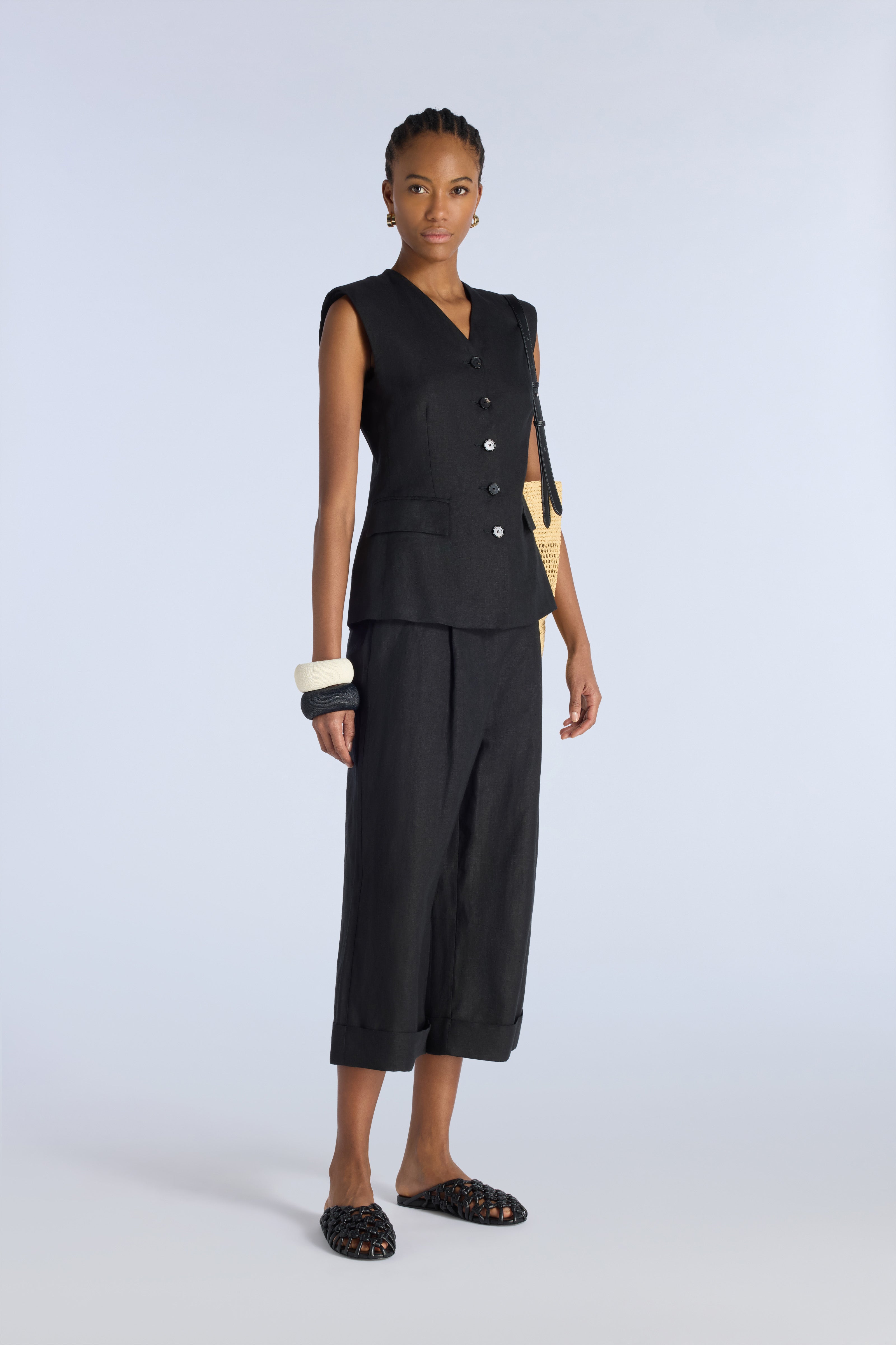Liviana Conti Zack pantalon crop noir 40 lin-cachemire