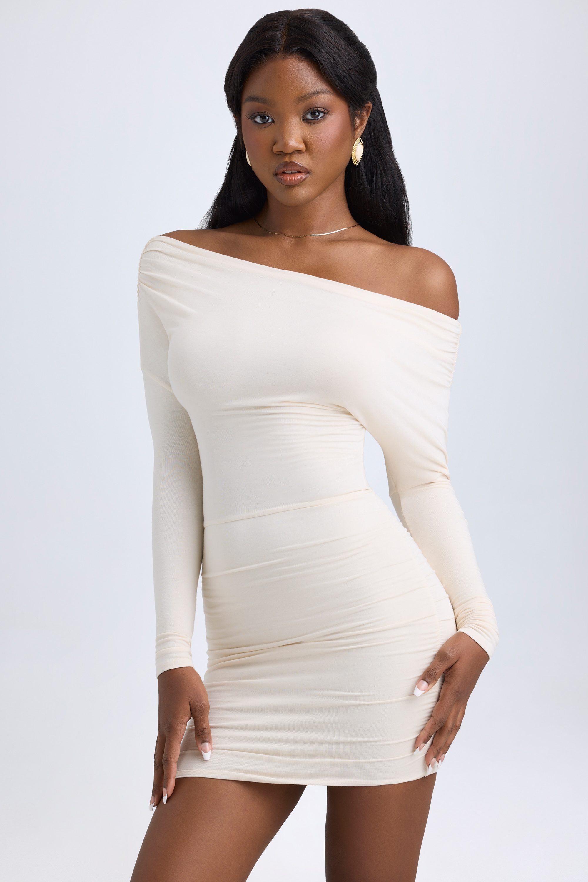 Oh Polly Dresses 12432B robe mini ivoire froncée modal