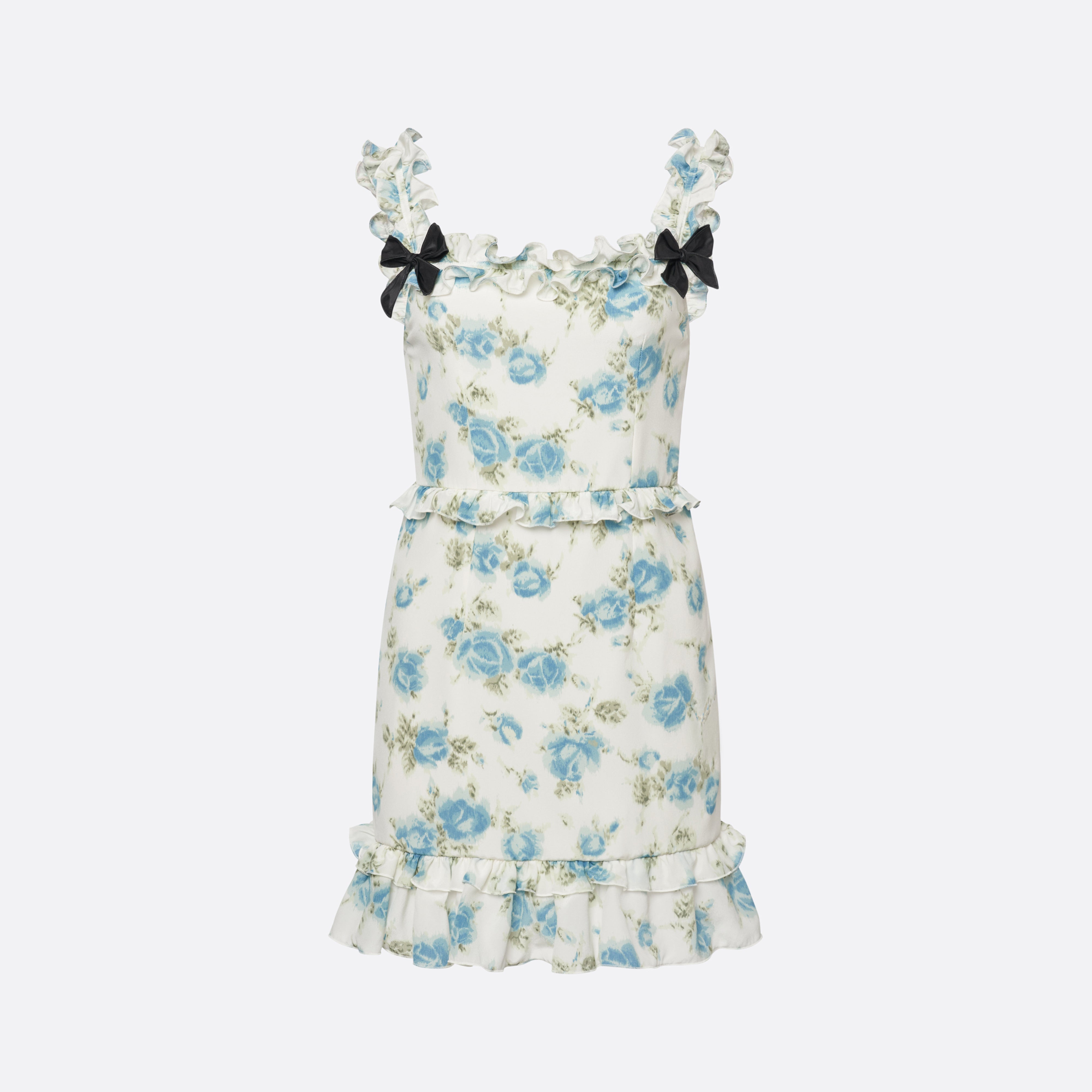 Alessandra Rich Dresses mini robe soie fleurs bleu volants