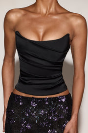 Oh Polly Yulea Top Corset Satin Noir Violet Lacets Baleines