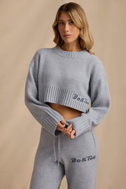 Oh Polly Knitwear pull court bleu clair maille côtelée