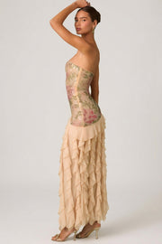 Oh Polly Embellished Diletta robe bustier rose fente 138cm