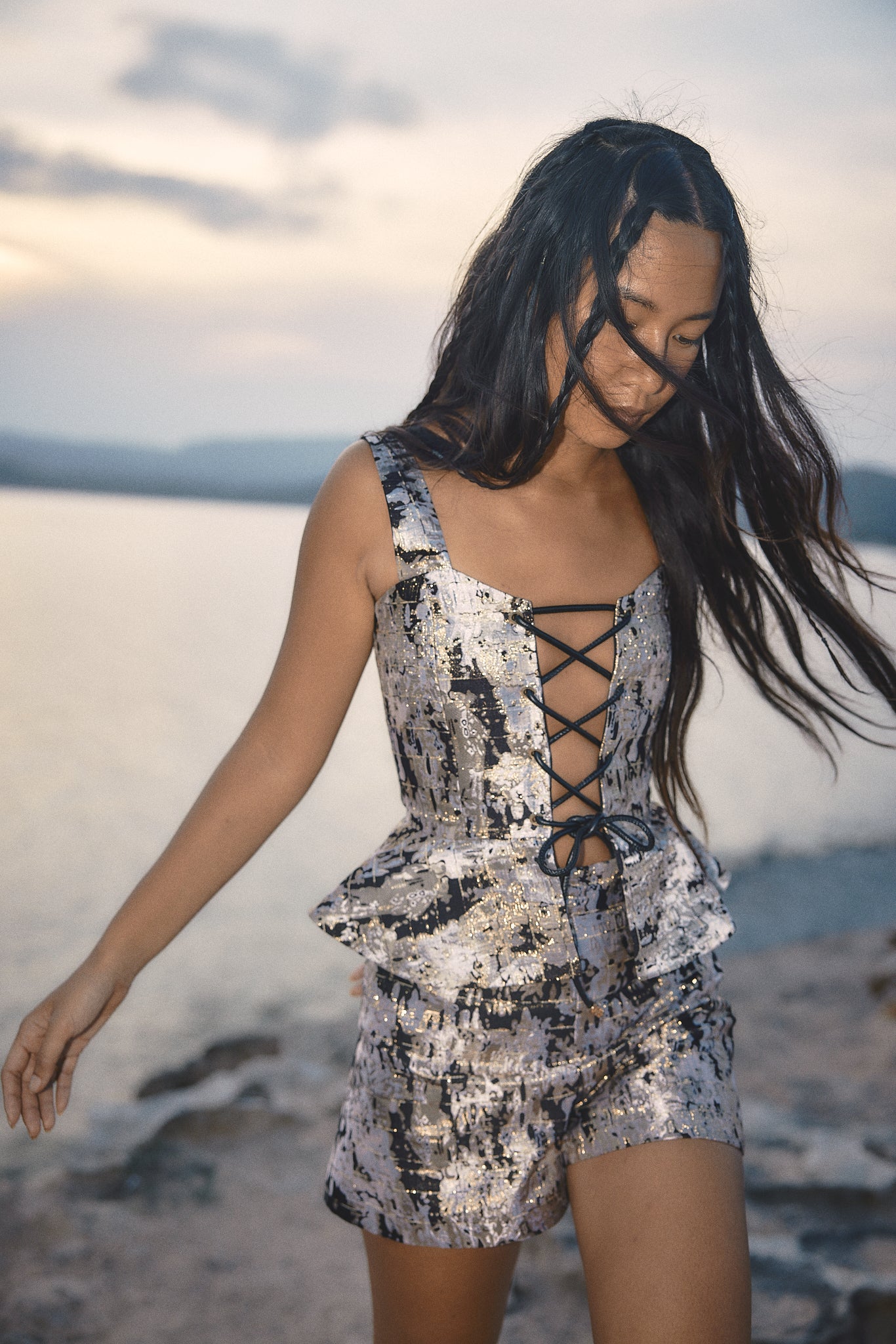 The Ethiquette Margaux corset jacquard noir camouflage XS