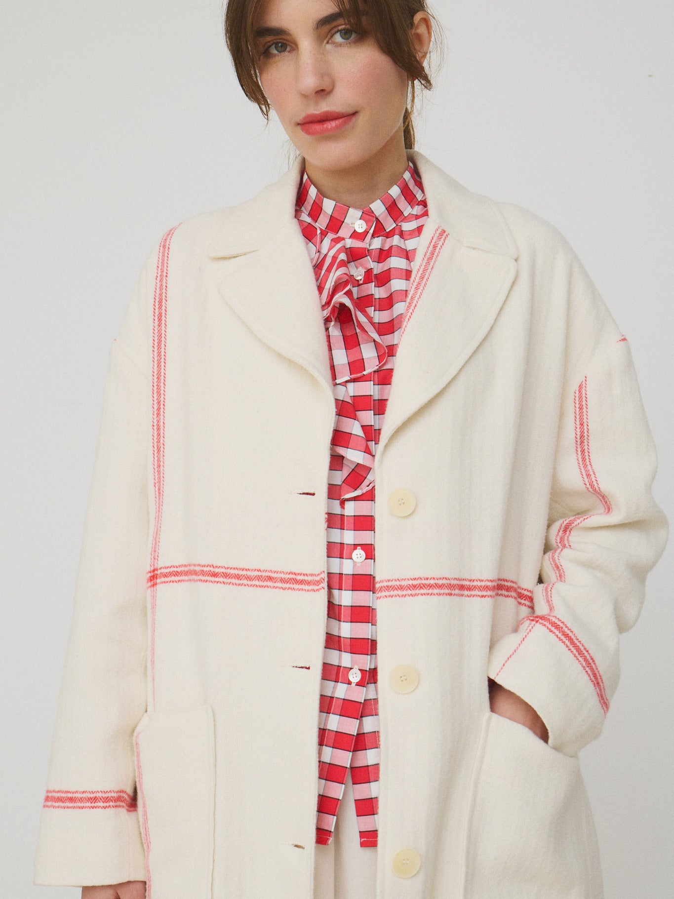MII Mii à table Chemise Jabo coton-soie Vichy rouge