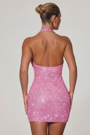 Oh Polly Mabella Mini Robe Rose Strass Perles
