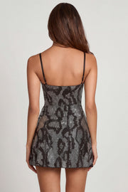 Oh Polly Embellished 14501 mini robe argent serpent strass