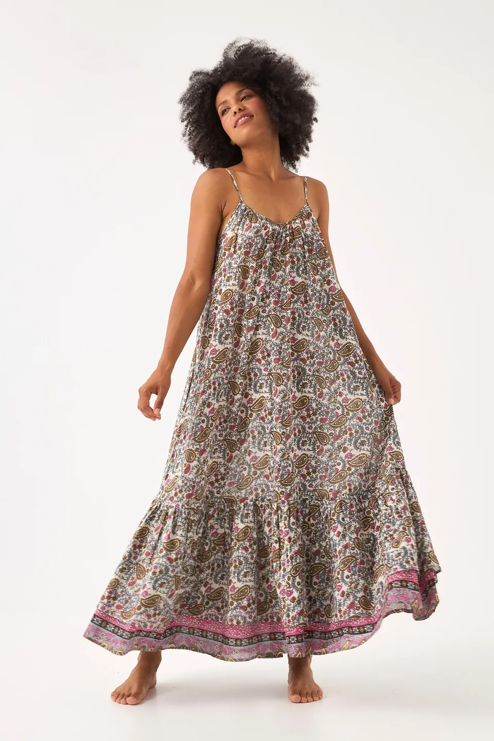 Chicosoleil Pearl robe longue rose mandala coton