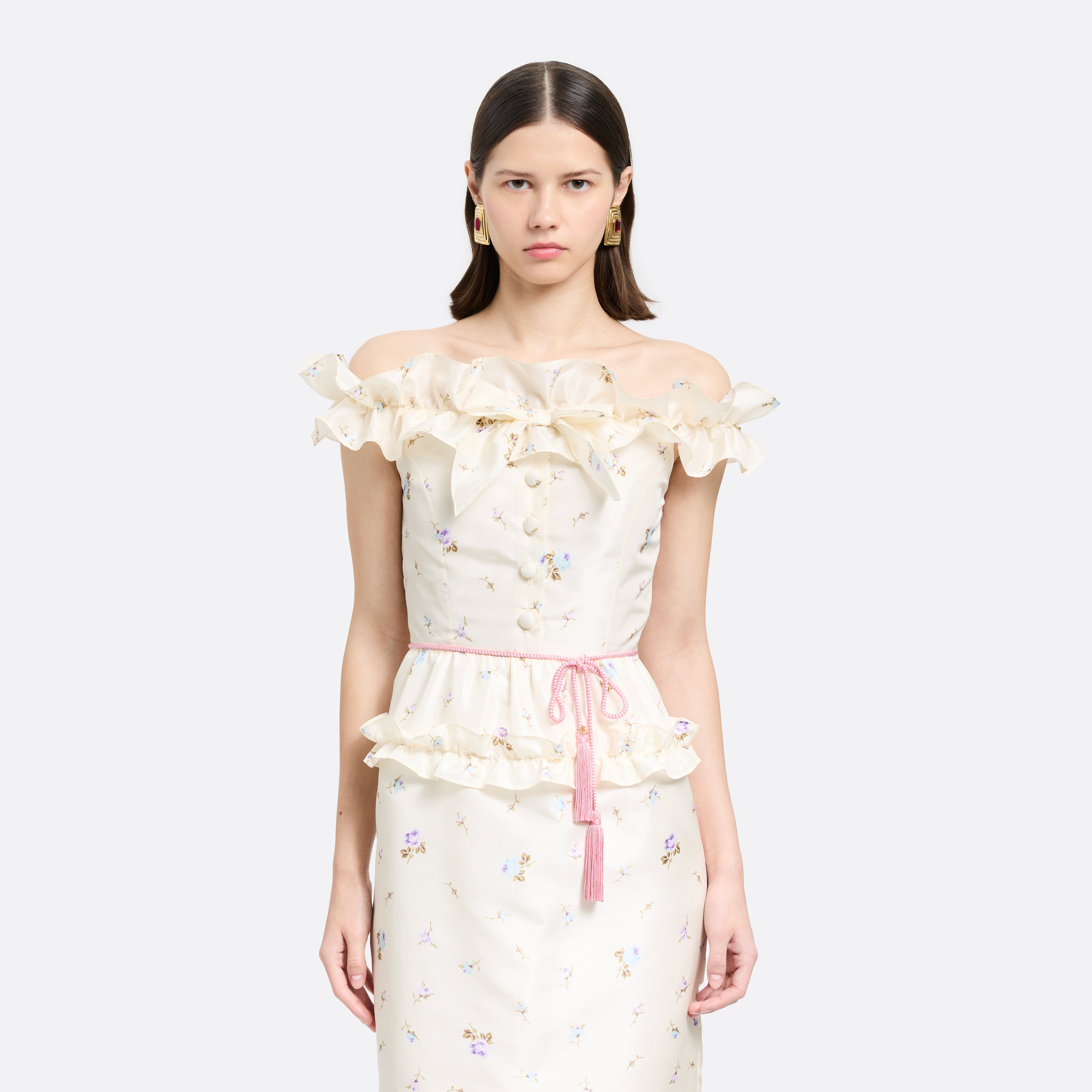 Alessandra Rich Ceinture torchon rose S pompons logo AR