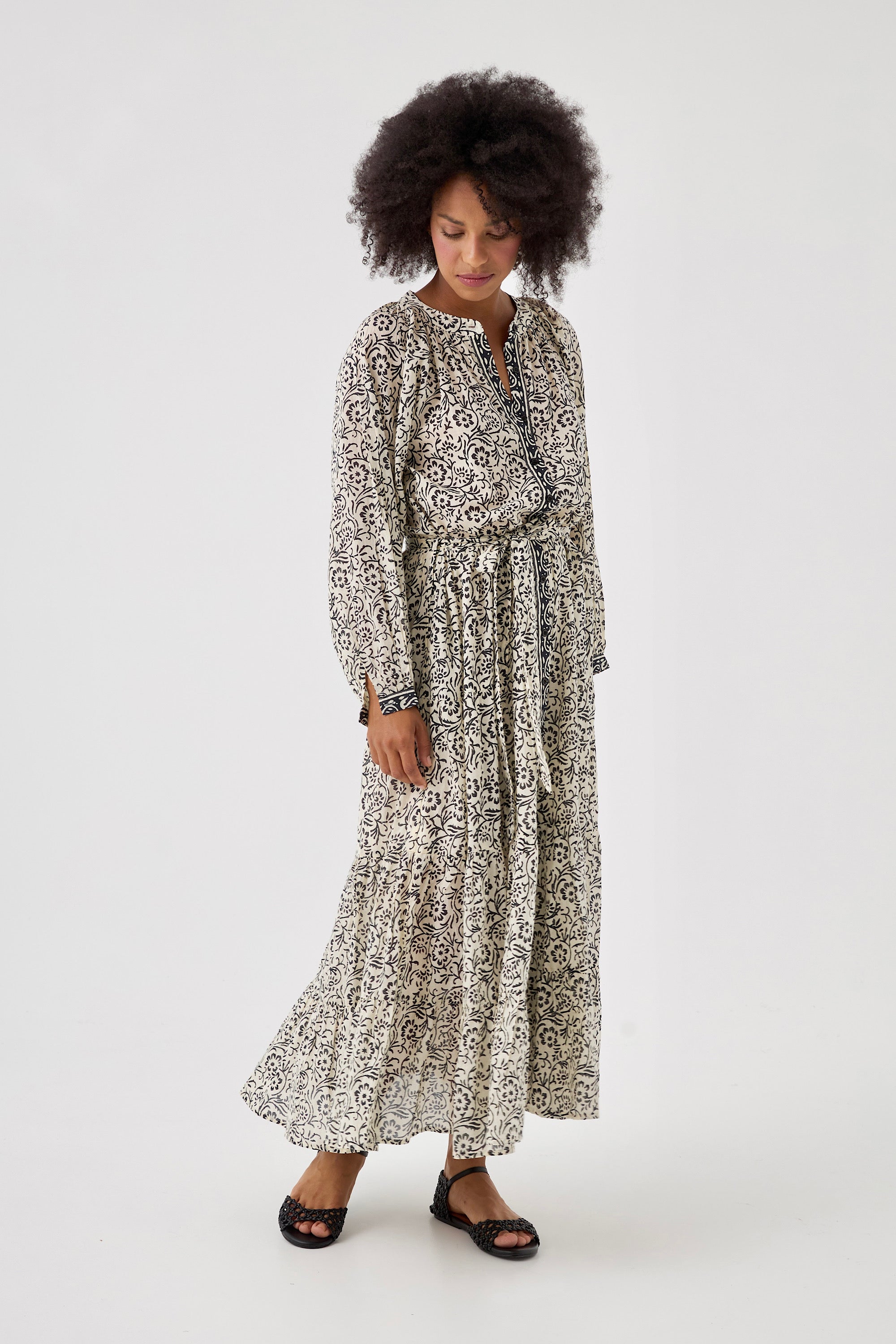 Chicosoleil Thelma robe longue coton fleurs de tiaré