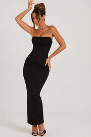 Oh Polly Palermo Robe Maxi Bustier Noire perlée